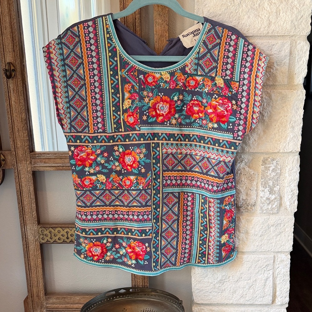 Savanna Jane Vibrant Multicolor Floral Geometric Blouse